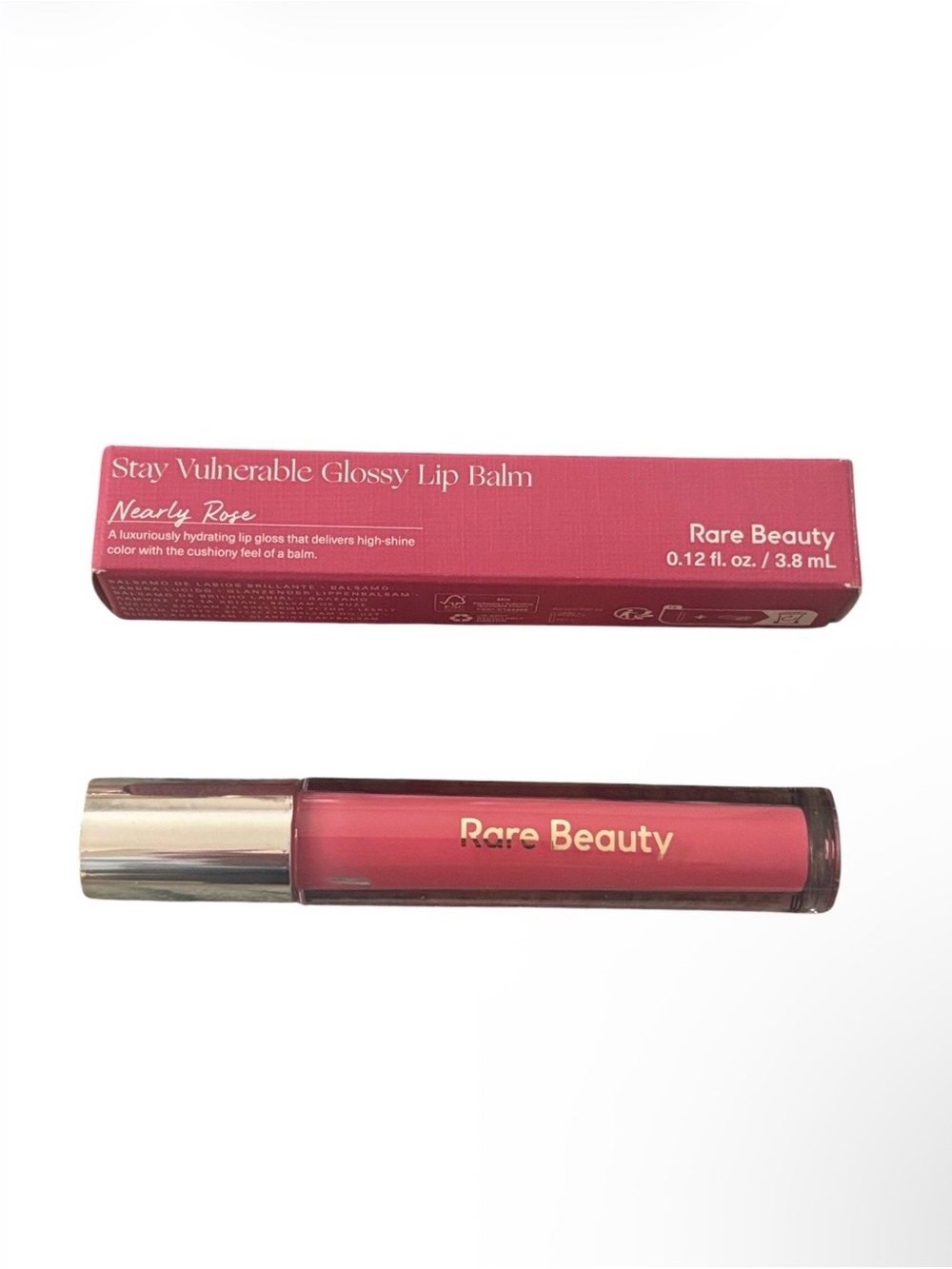 Rare Beauty Stay Vulnerable Glossy Lip Balm - Nearly Rose Pink- Full Size- New